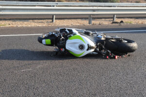 Columbia Motorcycle Accident Lawyer with a motorcycle crashed on side of road